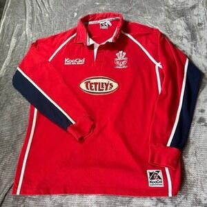 KooGa Llanelli RFC Rugby Jersey Red Tetley's Sponsor Long Sleeve Shirt Mens XL